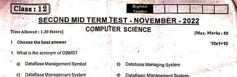 12th Computer Science 2nd Mid Term Question Paper And Answer Key 2023