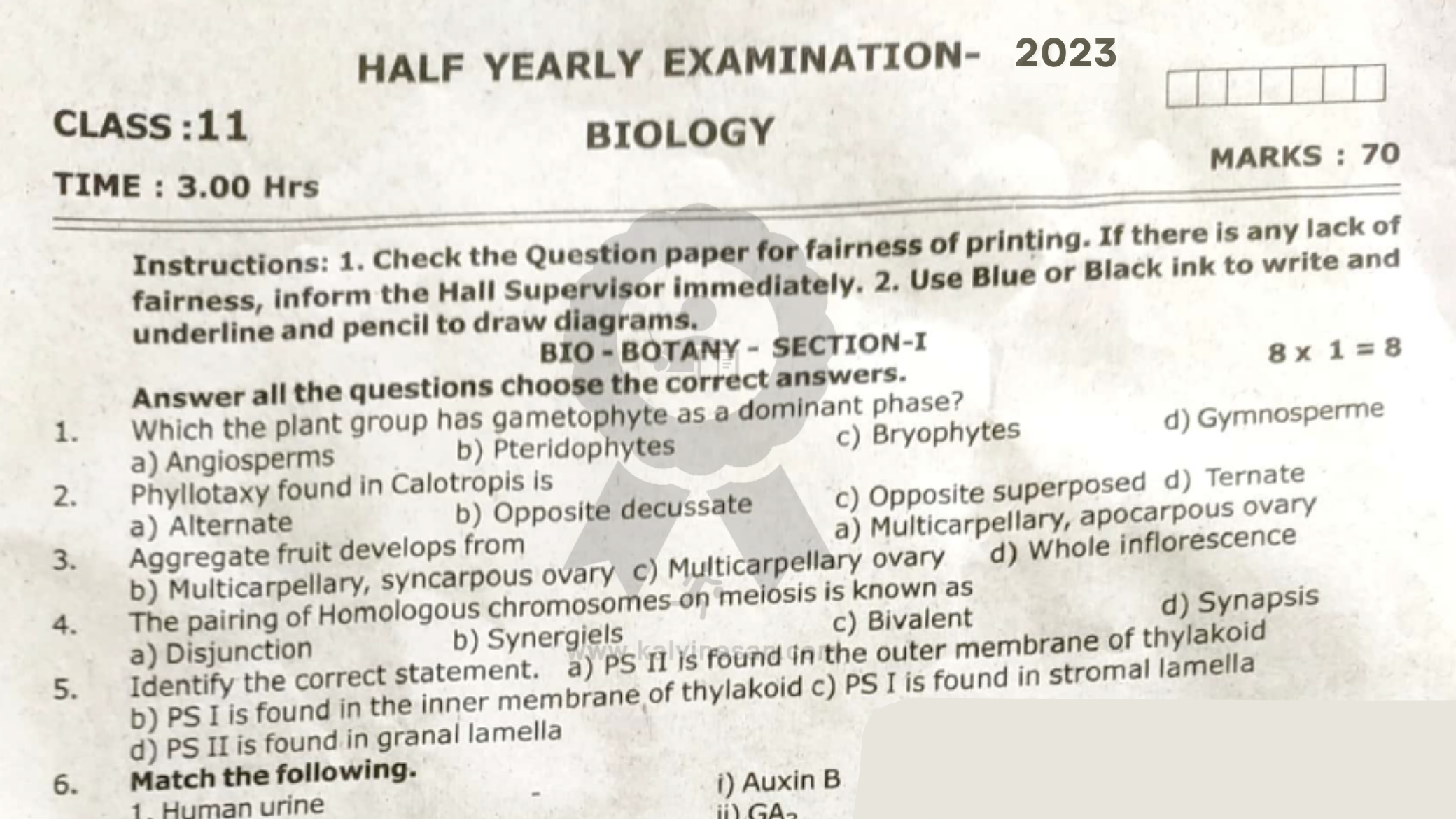 class 11 2023 question paper biology